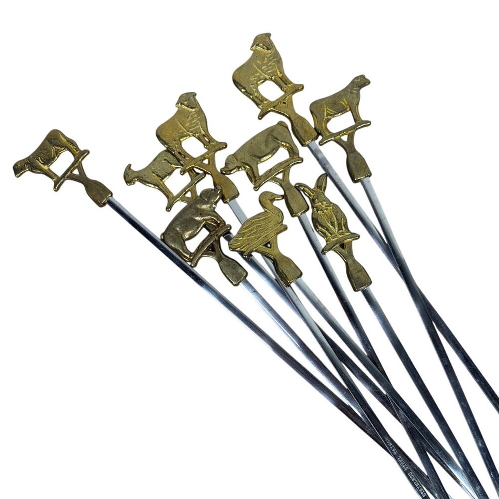 Turkish Brass shish kebab skewers set of 9
